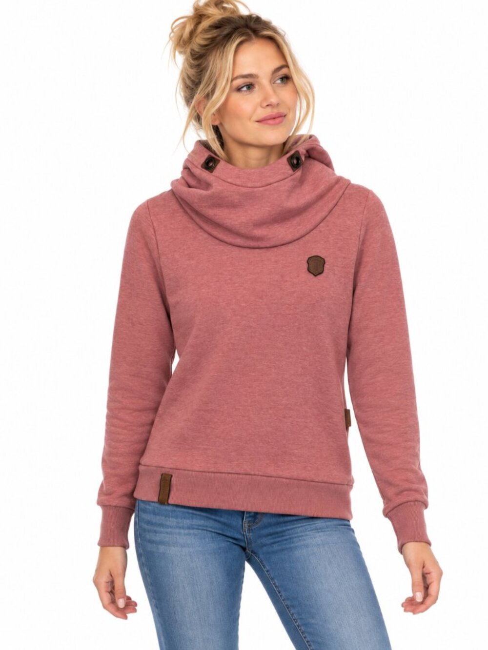 Naketano Brave New Word Cowl Neck Hoodie Dusty Rose Pink Heather Women's Medium